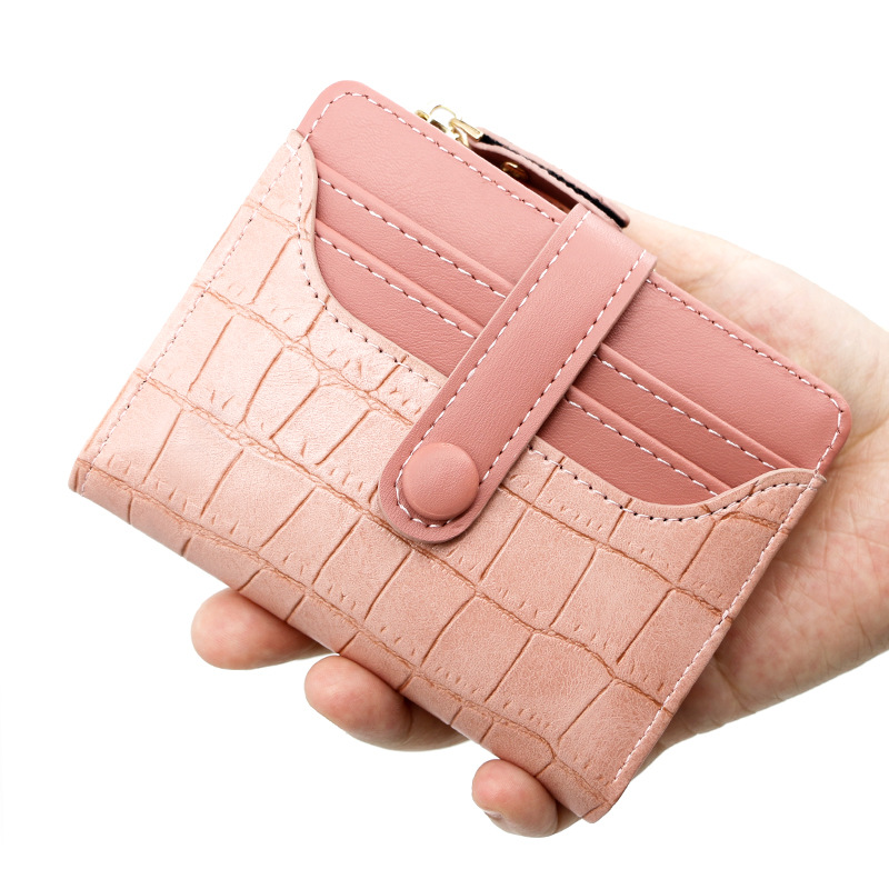 Women's Fashion Leather Patchwork Stone Pattern Buckle Two Fold Multi-Functional Multiple Card Slots Bills Coin Pocket Zipper Women's Bag