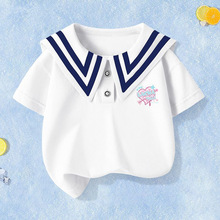 2024夏季新款 女童短袖夏装上衣儿童薄款女孩海军领学院风洋气t恤