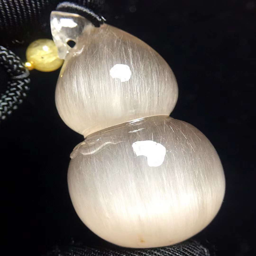 天然灰兔毛发晶钛晶顺发原石水晶 发晶顺发葫芦吊坠