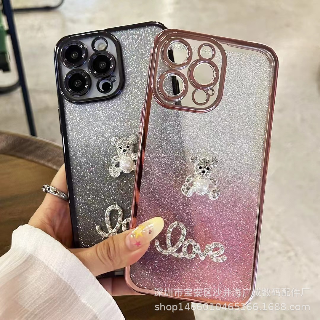 适用oppo a97电镀卡通a11x手机壳a36渐变闪粉熊a59/a93s/a8/k11x