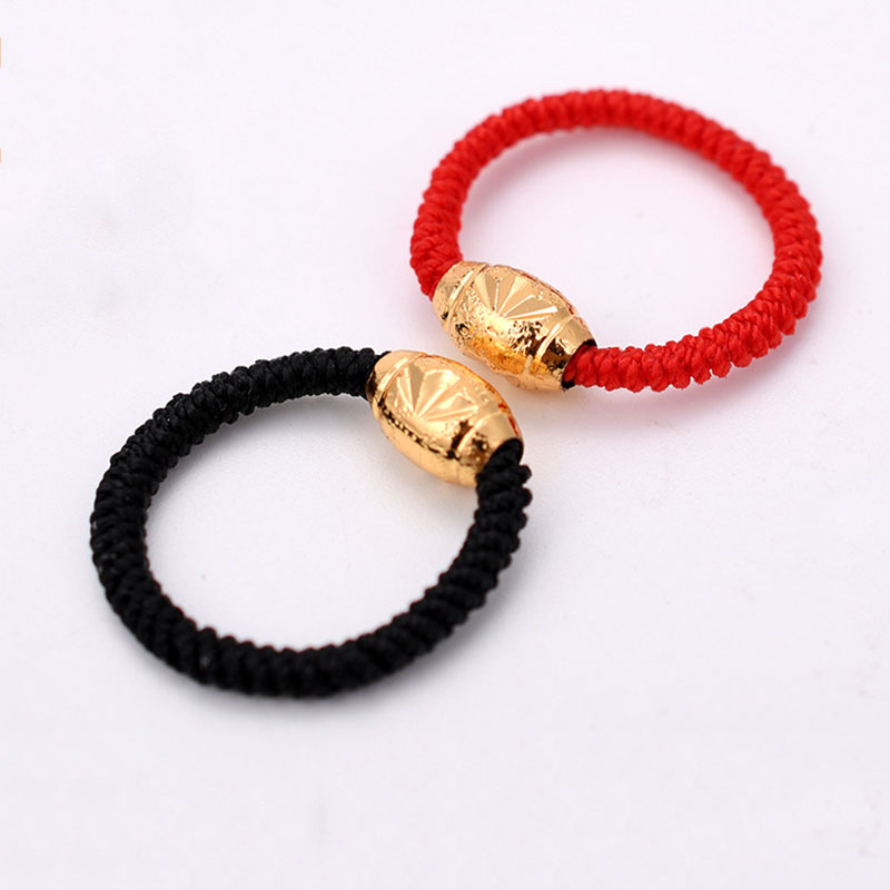 越南沙金车花转运珠路路通戒指黄铜镀金情侣小金珠编织绳戒指礼物