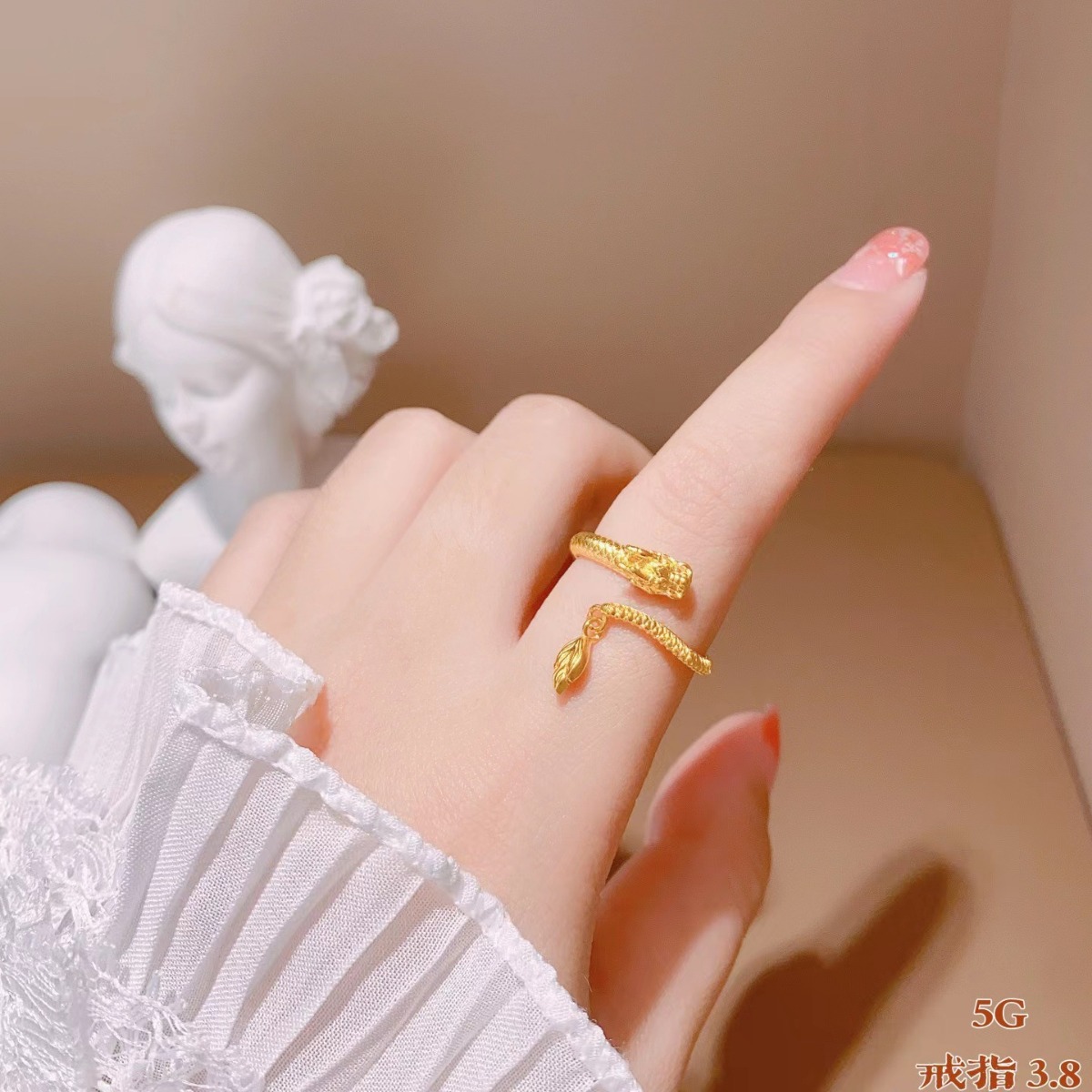 足金999龙戒指生肖神龙摆尾扭转乾坤精品黄金可调节指环戒工厂批