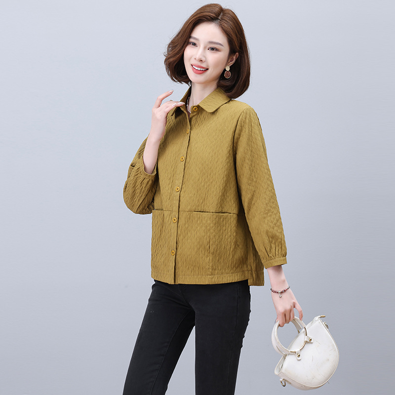 Age-Reducing Solid Color Loose Cardigan Zipper Coat G Spring and Autumn Fashion Mom Wear All-Matching Sports Casual Baseball Uniform