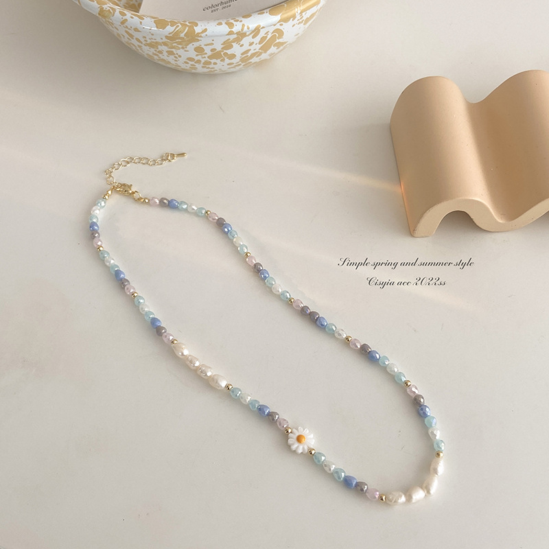 Zhao Lusi Same Pearl Necklace Women's Summer Advanced Clavicle Chain Flower Beaded Light Luxury Ins Style Bracelet Cool Spicy