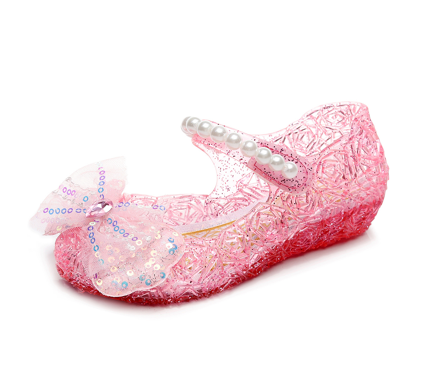 Girls' Bow Princess Shoes New Cross-Border in Stock Children's Soft-Soled High Heels Elsa Princess Shoes PVC Sandals