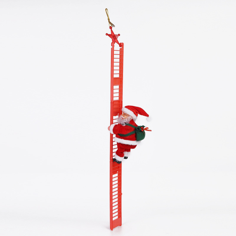 Electric Old Man Climbing Ladder Music Luminous Santa Claus Optical Fiber Red Ladder Christmas Children's Toy Gift Gift