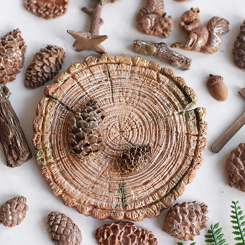 烘焙蛋糕硅胶模具 森系树桩松鼠松果翻糖干佩斯巧克力模蛋糕工具