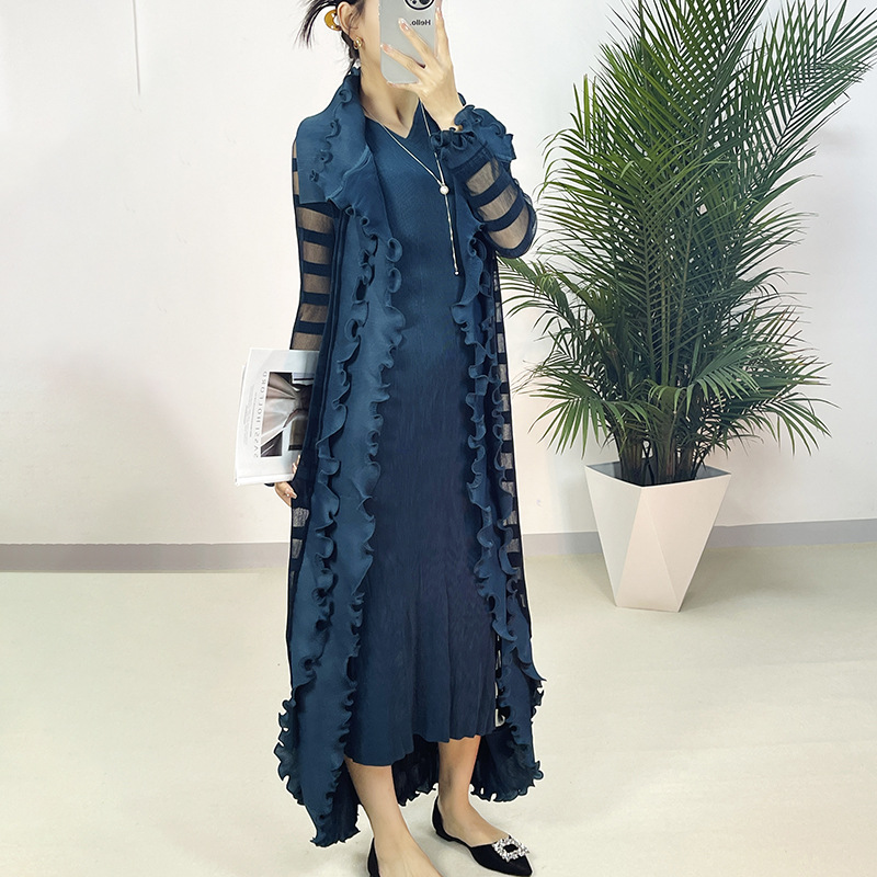 三宅2024新款褶皱大码休闲长裙两件套胖mm女装宽松气质百搭褶衣女