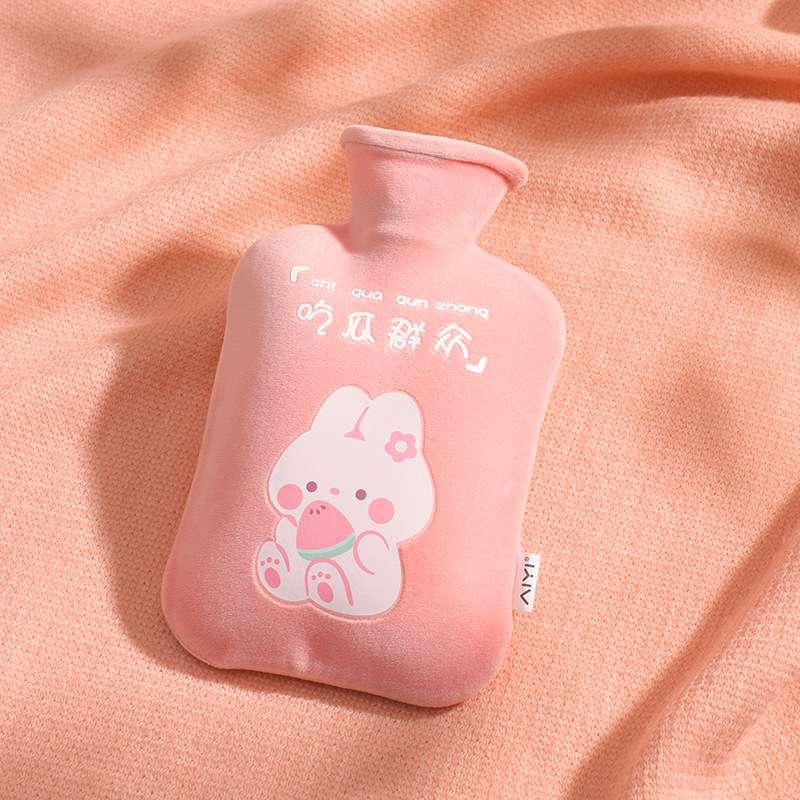 Hot Water Bag Water Injection Student Portable Cute Plastic Student Dormitory Warm Water Bag Plush Warm Belly Cartoon Female