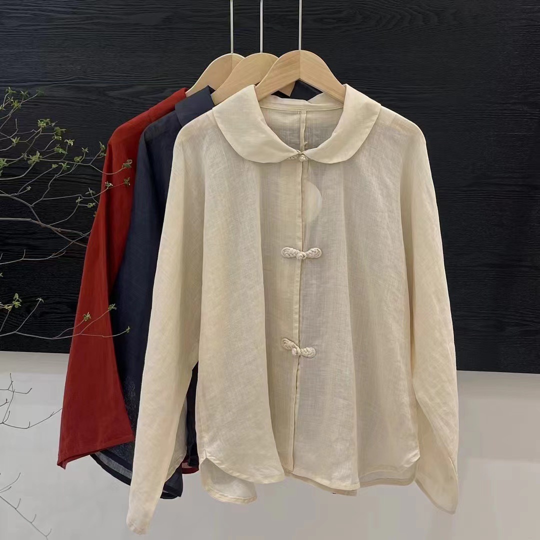 苎麻女装上衣高端品牌2024年新款大码宽松休闲文艺简约百搭夏开衫