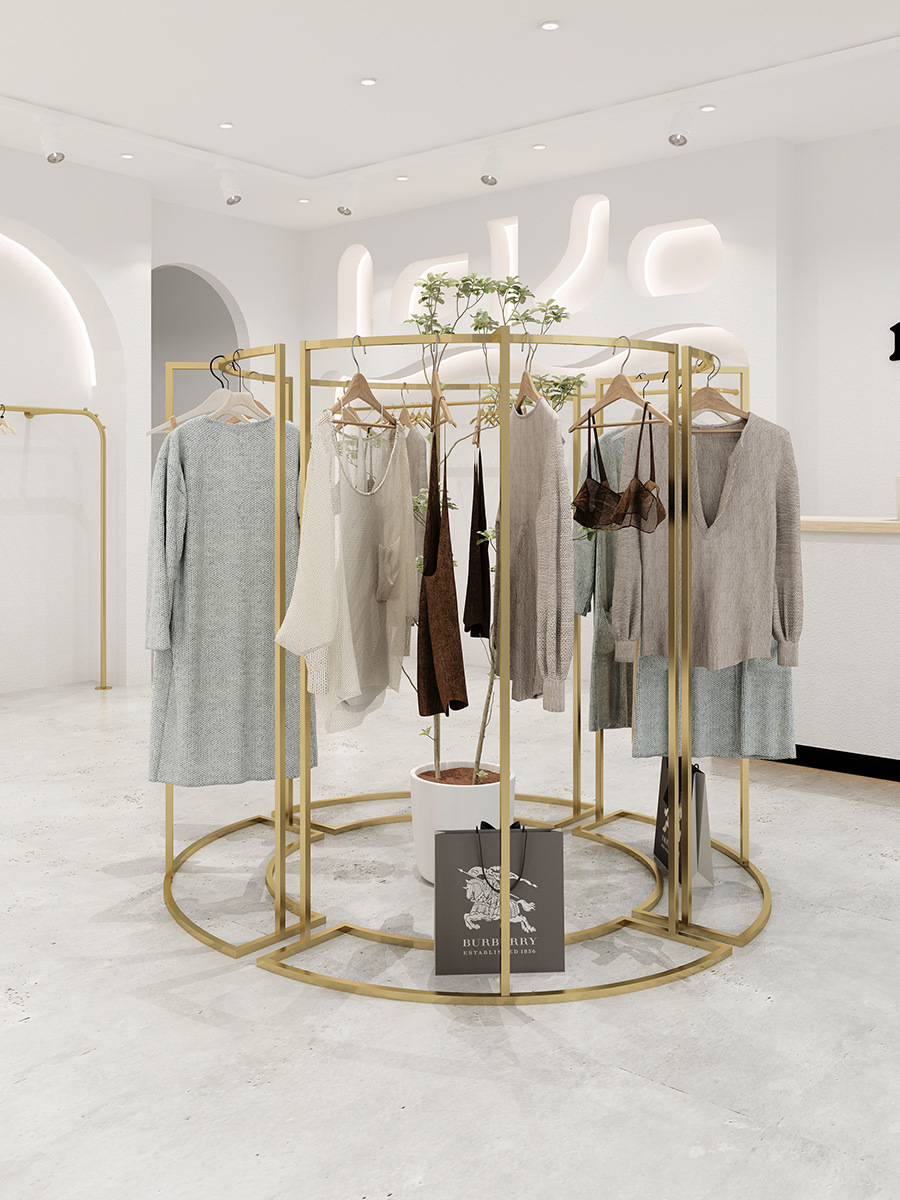 服装店展示架创意中岛圆形货架陈列架女装店中间高低挂衣服架子