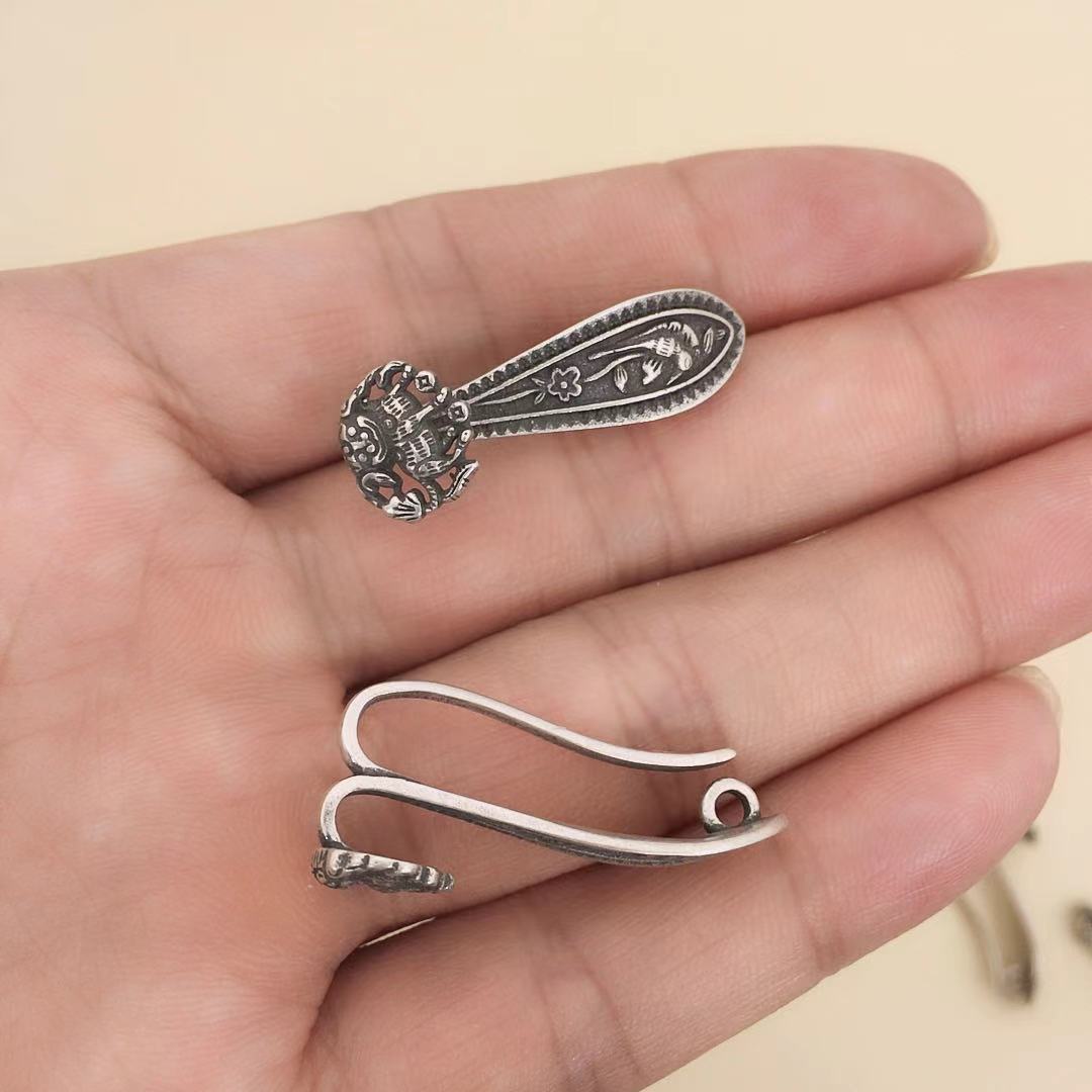 s925纯银古法银旗袍压襟扣 喜上眉梢压襟项链挂绳配件搭扣-阿里巴巴