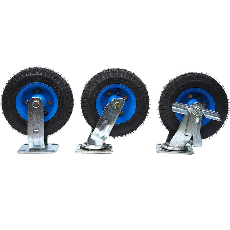 6寸8寸10寸充气万向轮轮胎手推车重型橡胶定向带刹车静音打气轮子