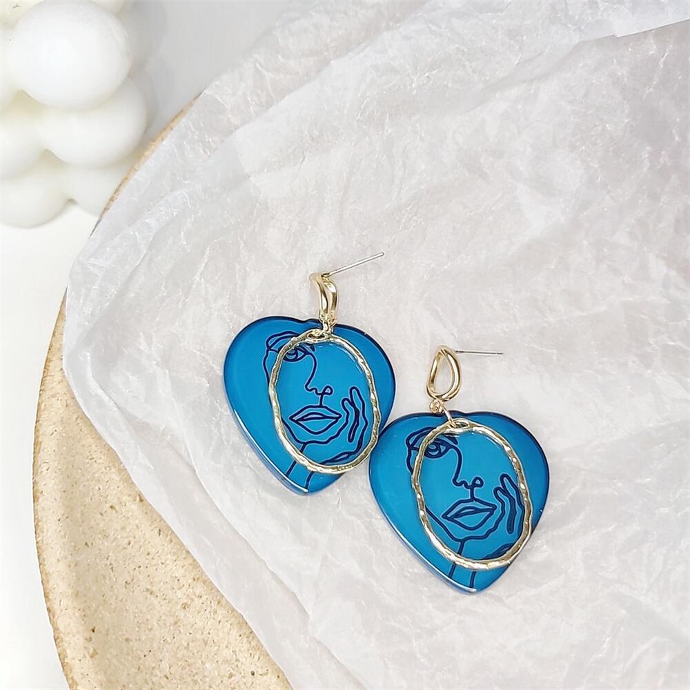 欧美风人像头像雕刻彩色五角星爱心黄色蓝色绿色透明亚克力耳环女