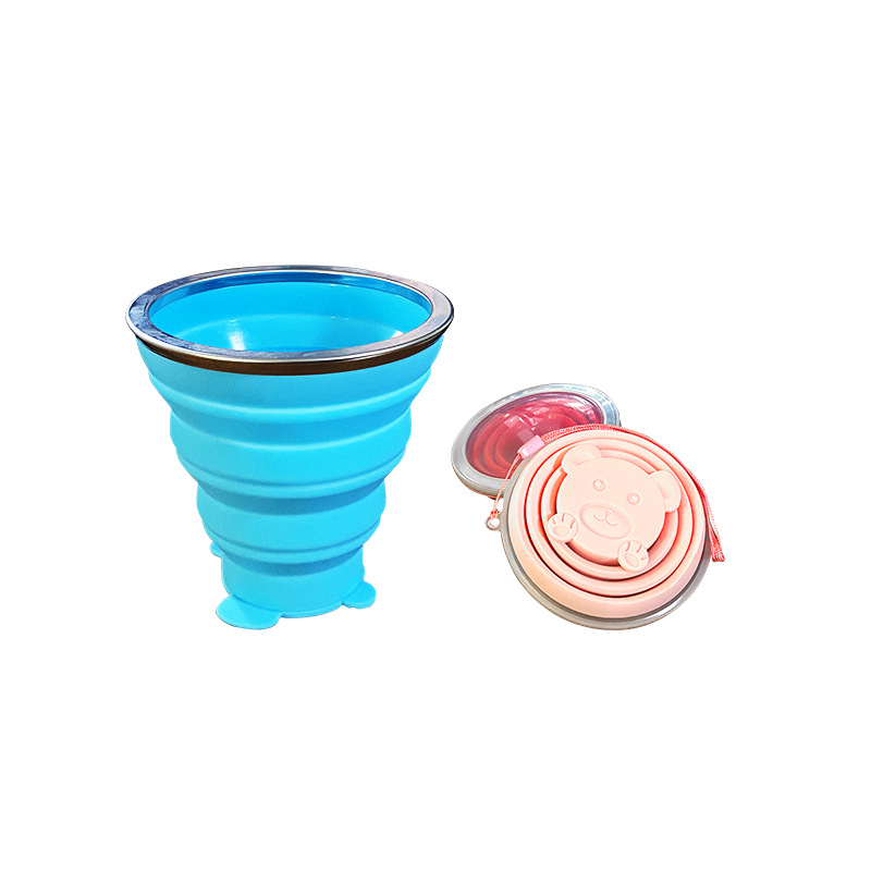 180ml Bear Bottom Folding Silica Gel Cup Carry-on Cup Portable with Cover Portable Edible Silicon Cup High Temperature Resistant