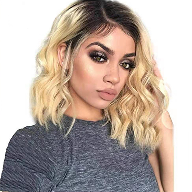 欧美1b613半蕾丝头套中长发水波纹波波头女士假发套真人发