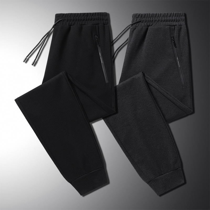 秋季男士砖石纹休闲长裤男抽绳松紧腰宽松灰色运动裤束脚卫裤大码