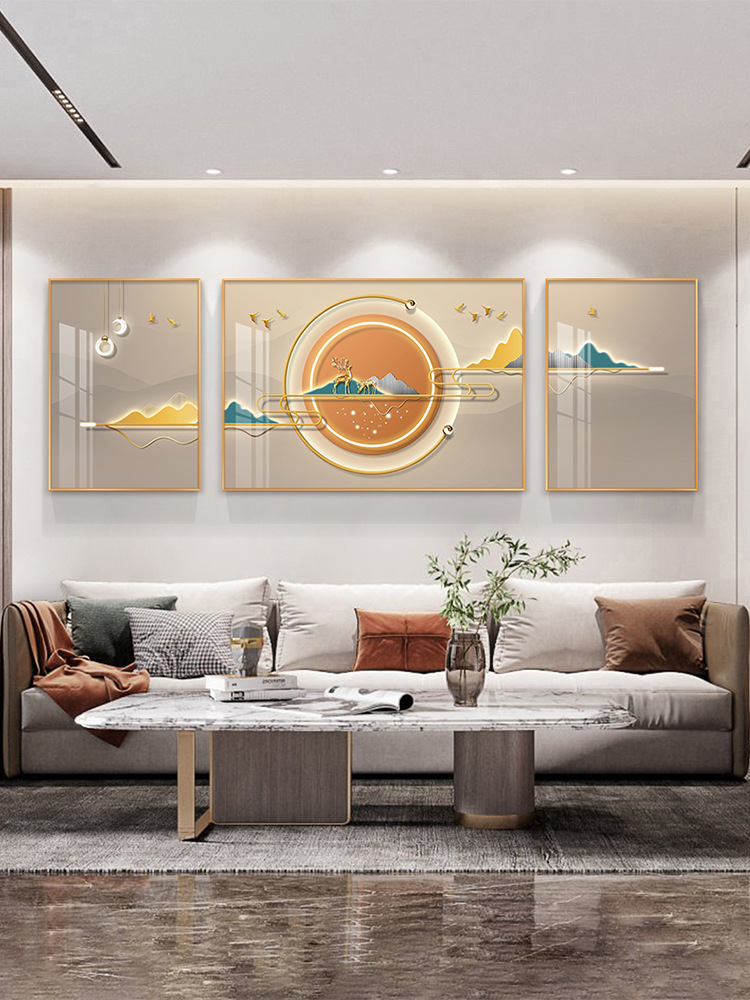 北欧现代简约客厅装饰画沙发背景墙挂画高档新中式轻奢三联壁画