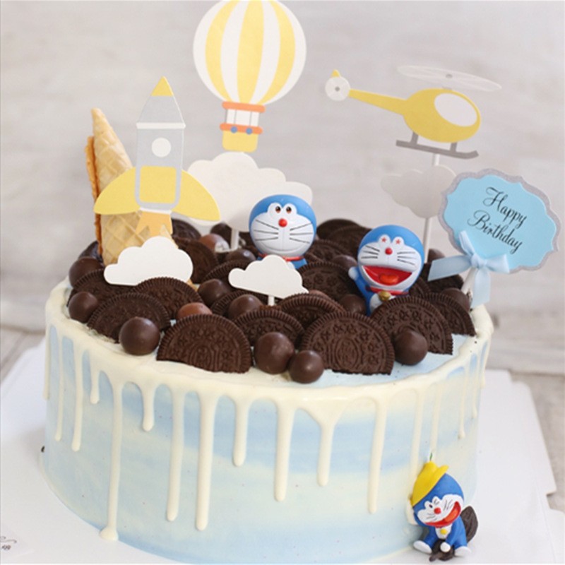 哆啦a梦生日蛋糕装饰摆件机器猫小叮当叮当猫甜品台装扮插件插卡
