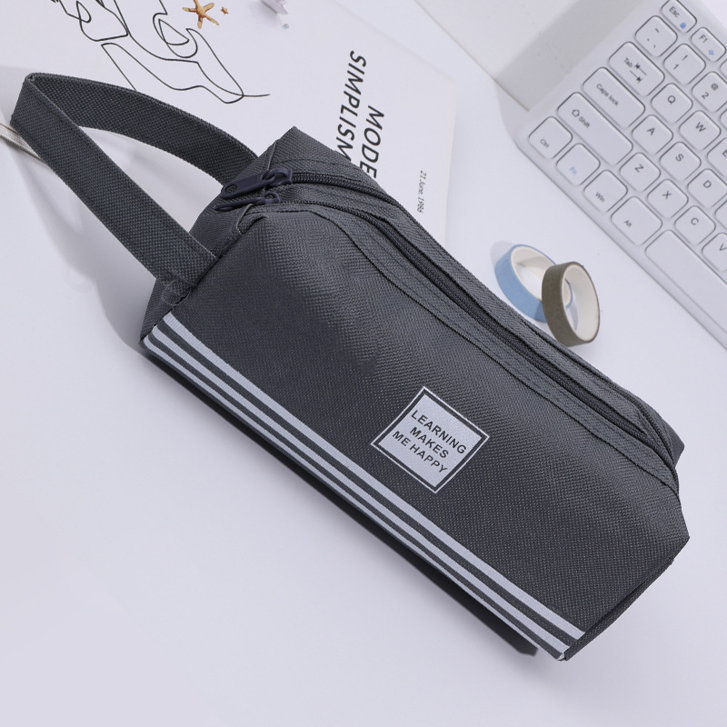 Creative Double-Layer Large Capacity Portable Pencil Case Simple Oxford Cloth Double Zipper Pencil Case Stationery Bag Stall Supply