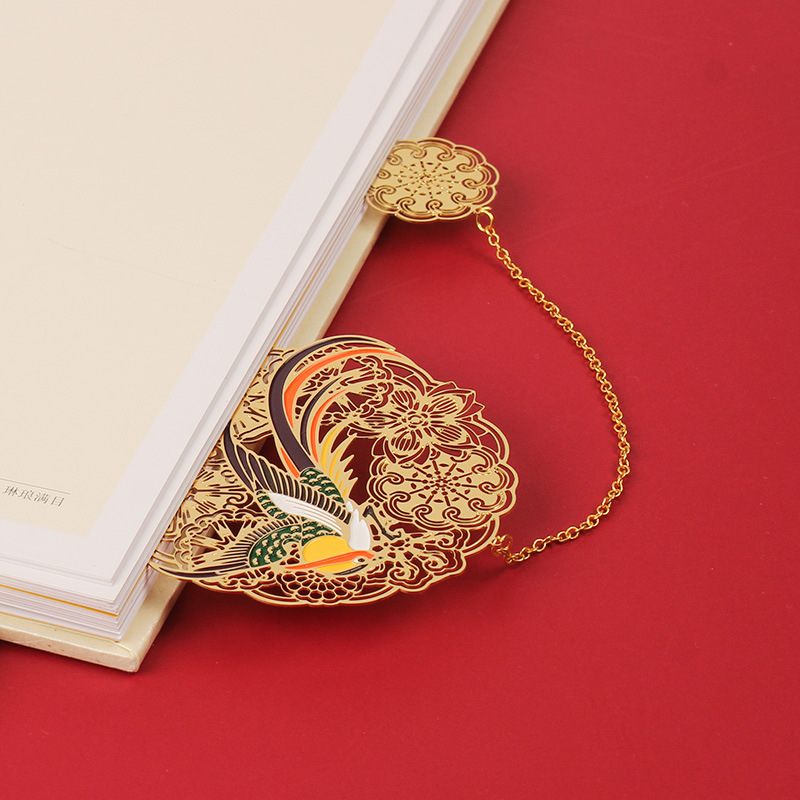 圆形带吊坠精美书签 金属书签 镂空假珐琅书签 会议礼品制作厂家