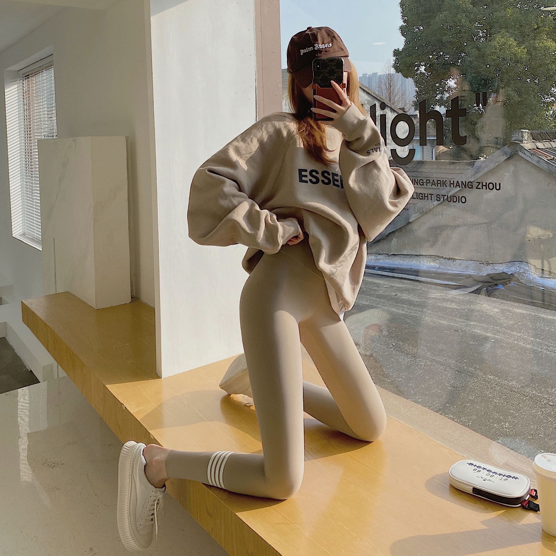 鲨鱼皮打底裤女外穿薄款夏高腰瘦腿印花瑜伽健身九分裤春秋