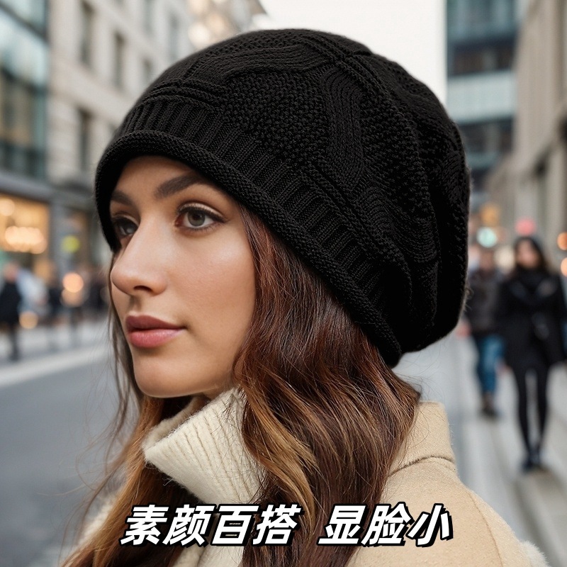 秋冬季薄款帽子女时尚百搭月子帽大头围包头堆堆帽套头毛线针织帽