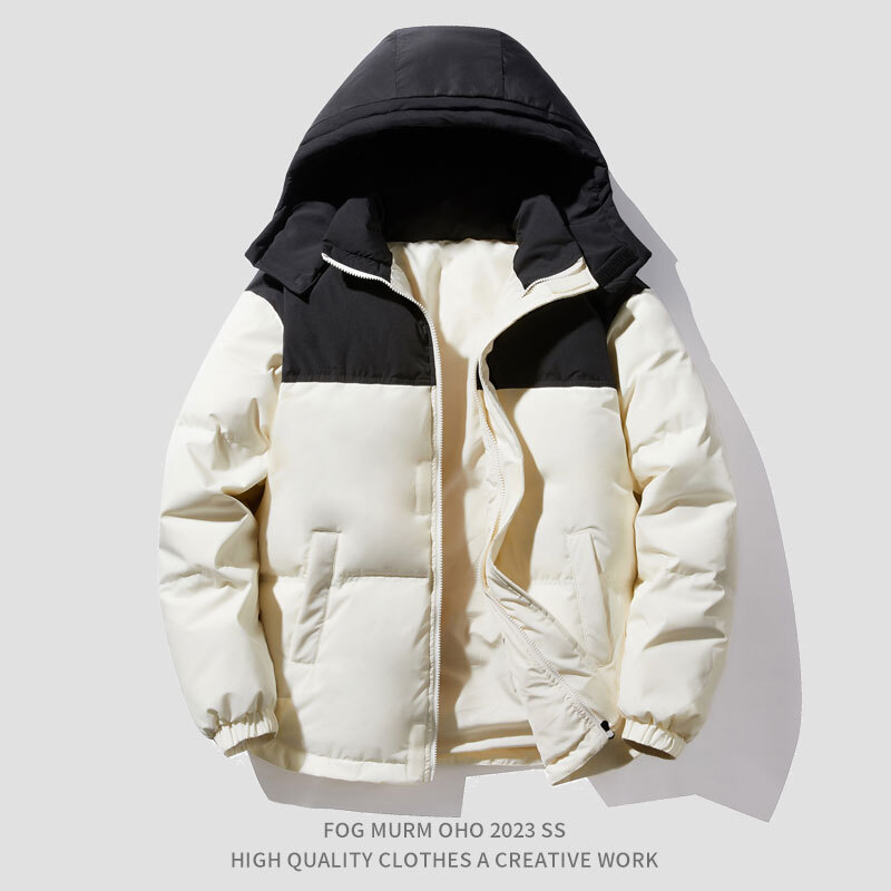 轻薄拼色连帽85绒羽绒服男冬季夹克男2025新款外套男短款冬装立领