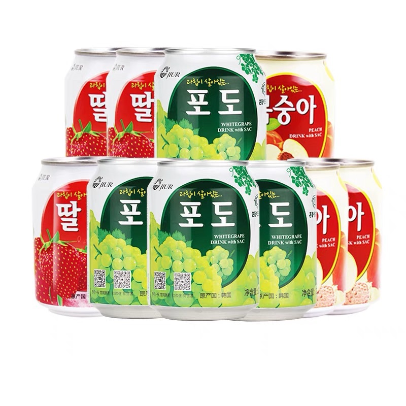 九日果汁果肉饮料果粒葡萄 桃草莓葡萄水果味饮料 罐装 韩国进口