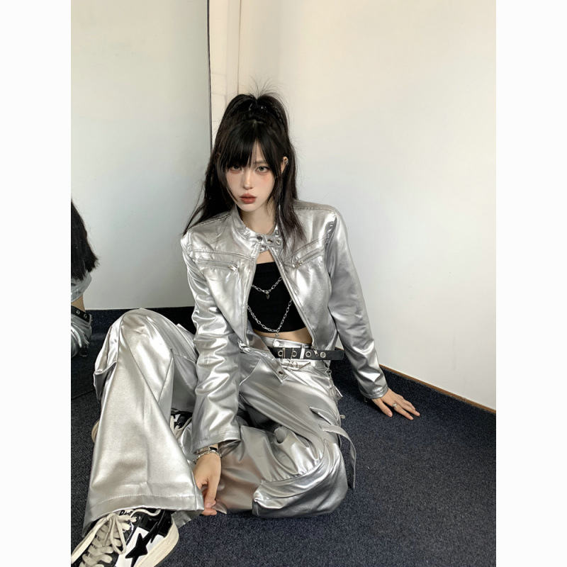 银色爵士舞演出服装早春套装女装高级感辣妹科技感衣服轻奢三件套