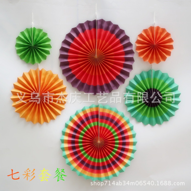 6 Sets of Single-Layer round Paper Flower Fan Set Wedding Party Birthday Arrangement Decorations Paper Fan Flower Paper Fan