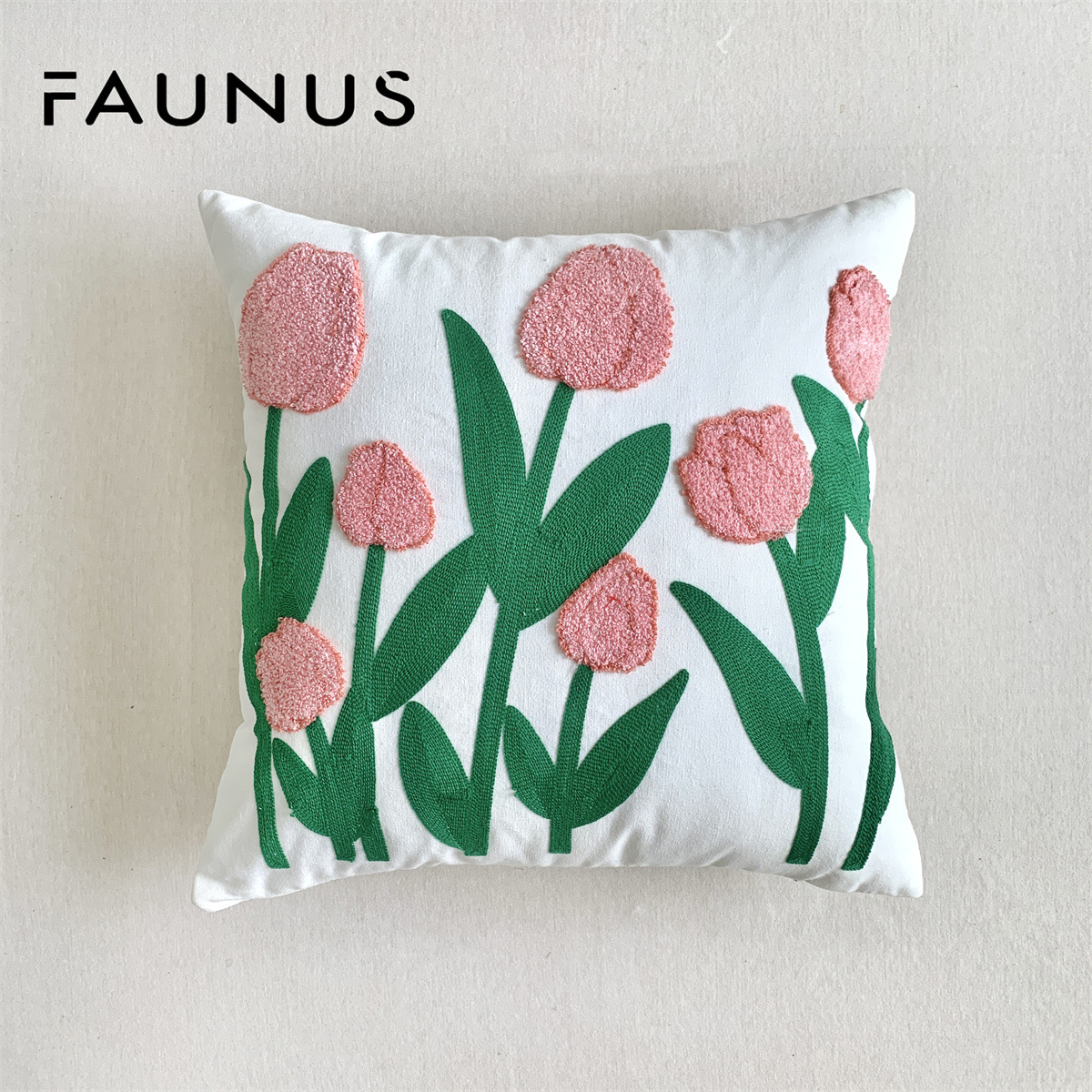 New French Tulip Rose Embroidery Cross-Border Couch Pillow Hotel Decoration Cotton and Linen Pillow Pillow Cover