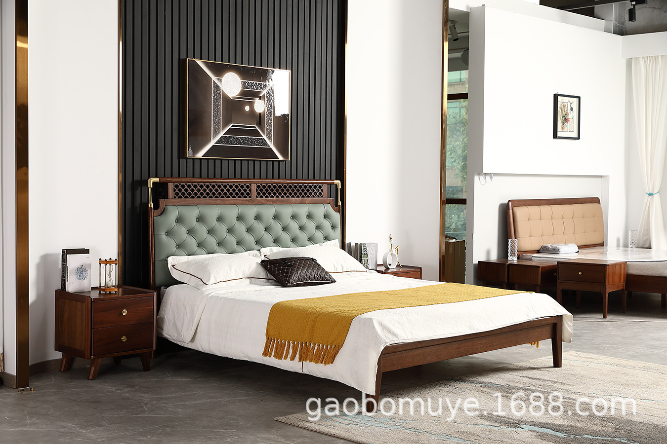 新中式实木床1.8m乌金木双人床现代简约婚房软靠1.5米床厂家批发