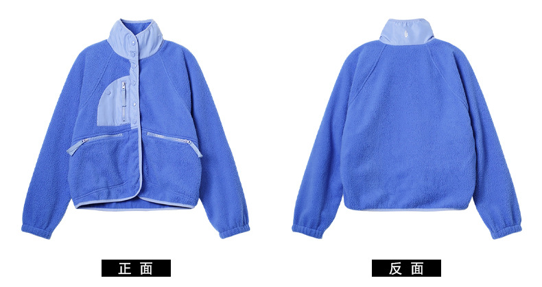 fp秋冬新款蓝色摇粒绒开衫女士保暖运动风卫衣个性时尚宽松上衣潮