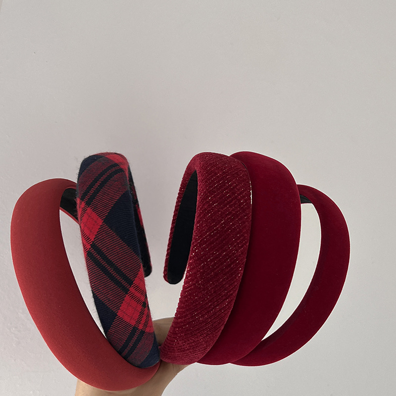 法式优雅复古发箍百搭发卡港风高颅顶外戴网红显白酒红色丝绒发饰