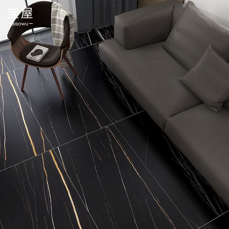 黑色地砖劳伦黑金岩板瓷砖600x1200客厅酒店大堂工程连锁店地板砖