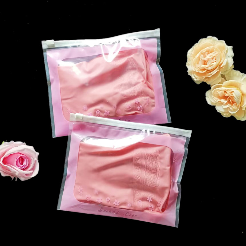 In Stock New Style Pink Leaf Pattern Packing Bag Clothing Underwear Socks Ziplock Bag PE Glossy Zipper Slide Bag
