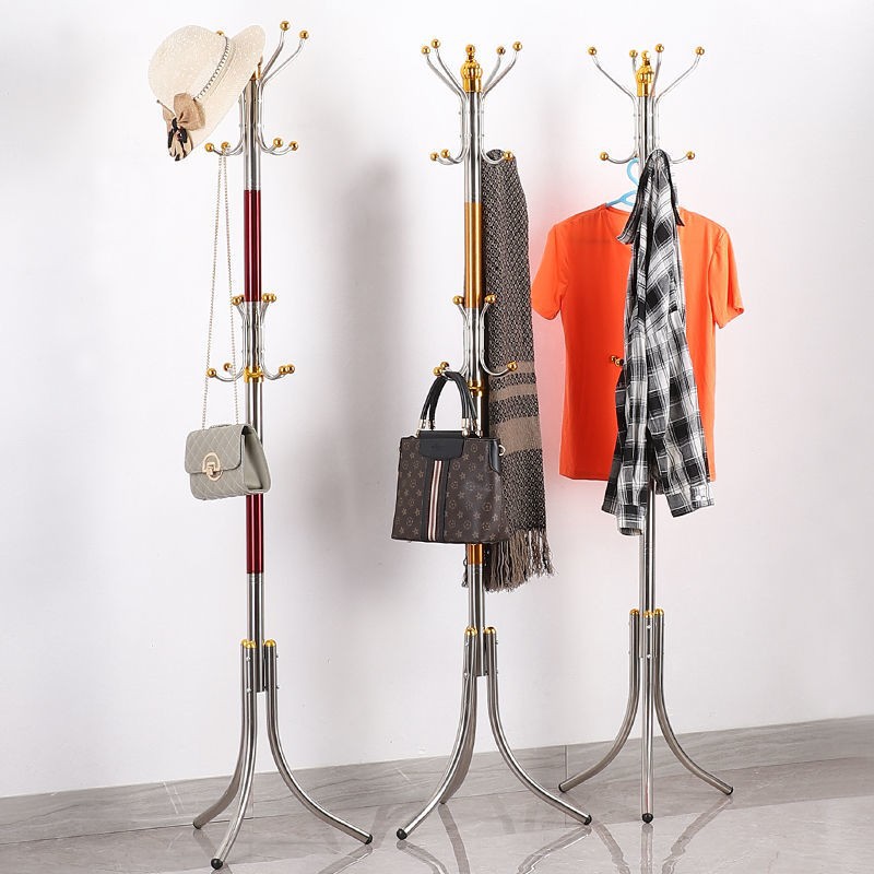 Stainless Steel Coat Rack Floor Easy Hanging Cloth Rack Bedroom Simple Home Single Rod Pannier Bag Storage Rack