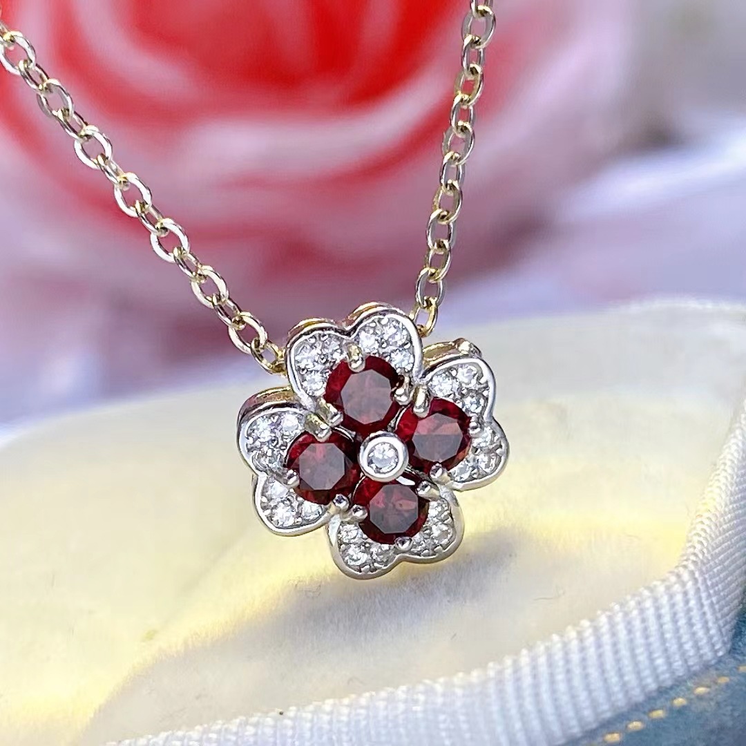 新款天然石榴石吊坠女项链时尚晶体通透水晶项链日韩饰品直播批发