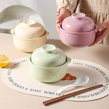 奶油风两用泡面碗多功能汤碗创意日式带盖家用陶瓷碗具组合高颜值