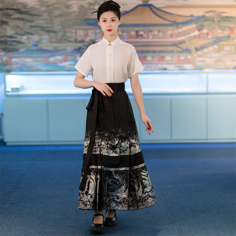 Adult Woven Gold Horse-Face Skirt Versatile 2023 New Horse-Face Skirt Summer New Chinese Style Matching National Style Daily Commuting