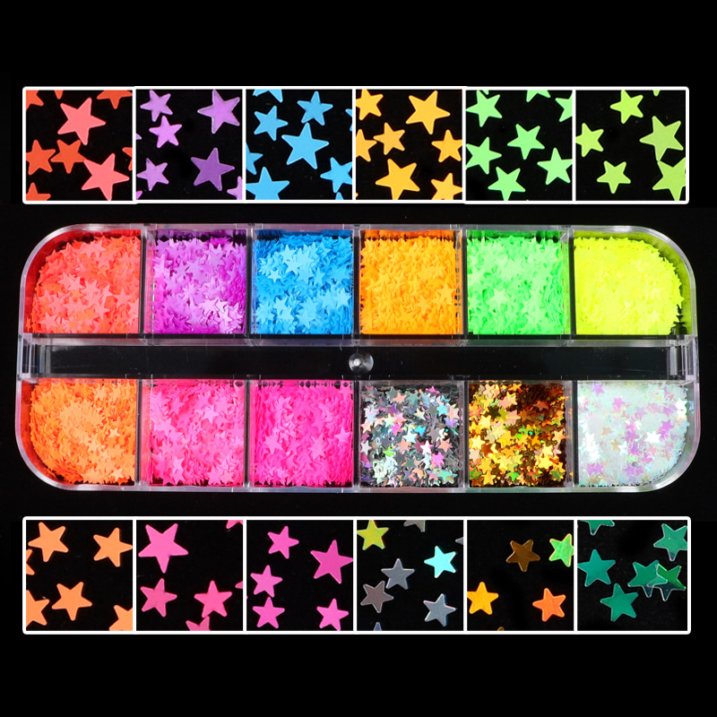 12 Grid Boxed Color Shaped Sequins Butterfly Love Heart Flowers XINGX Nail Art DIY Sequins Ornament Wholesale