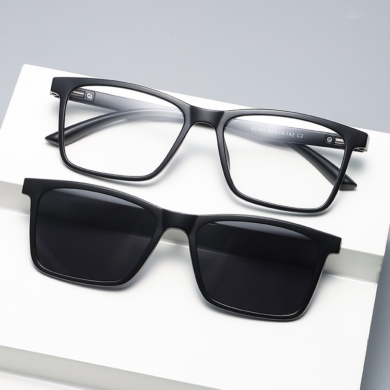 新款tr90复古方近视眼镜框架偏光太阳眼镜磁吸六合一套镜驾驶墨镜