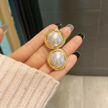 925银针螺旋金属珍珠耳钉耳环女韩国简约时尚网红气质耳饰批发