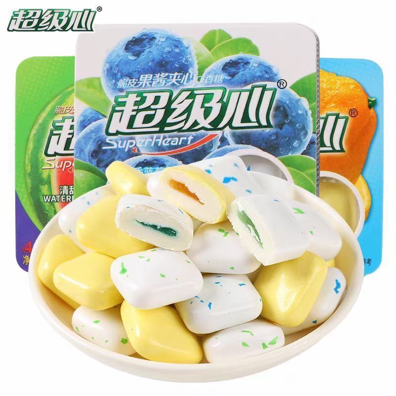 超级心脆皮果酱夹心口香糖清凉水果味泡泡糖休闲解馋零食包邮批发