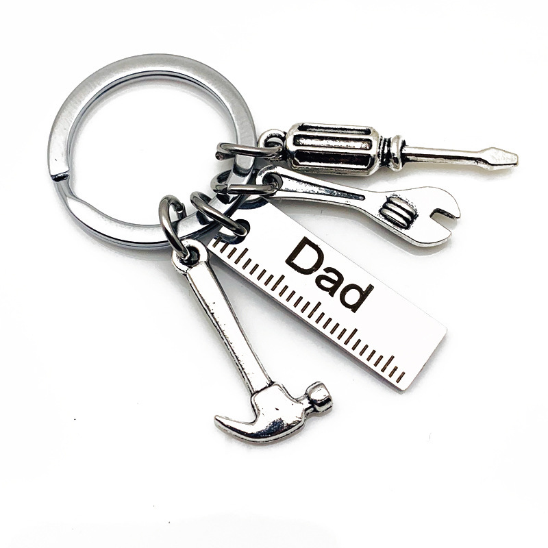 European and American Diy Stainless Steel Father's Day Keychain Hammer Screwdriver Wrench Dad's Tool Father's Day Gift