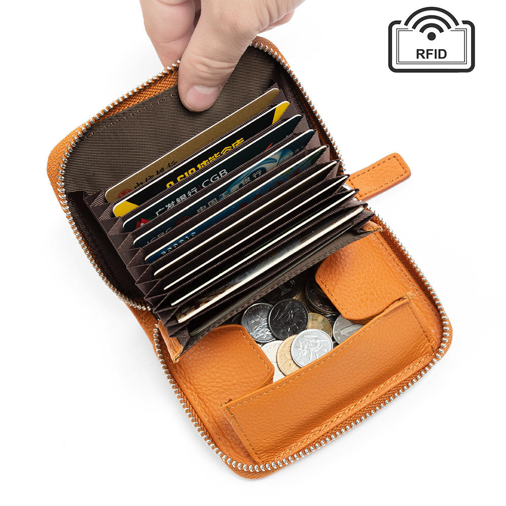 日韩欧美真皮女士钱包 短款rifd风琴卡包牛皮手拿拉链零钱包purse