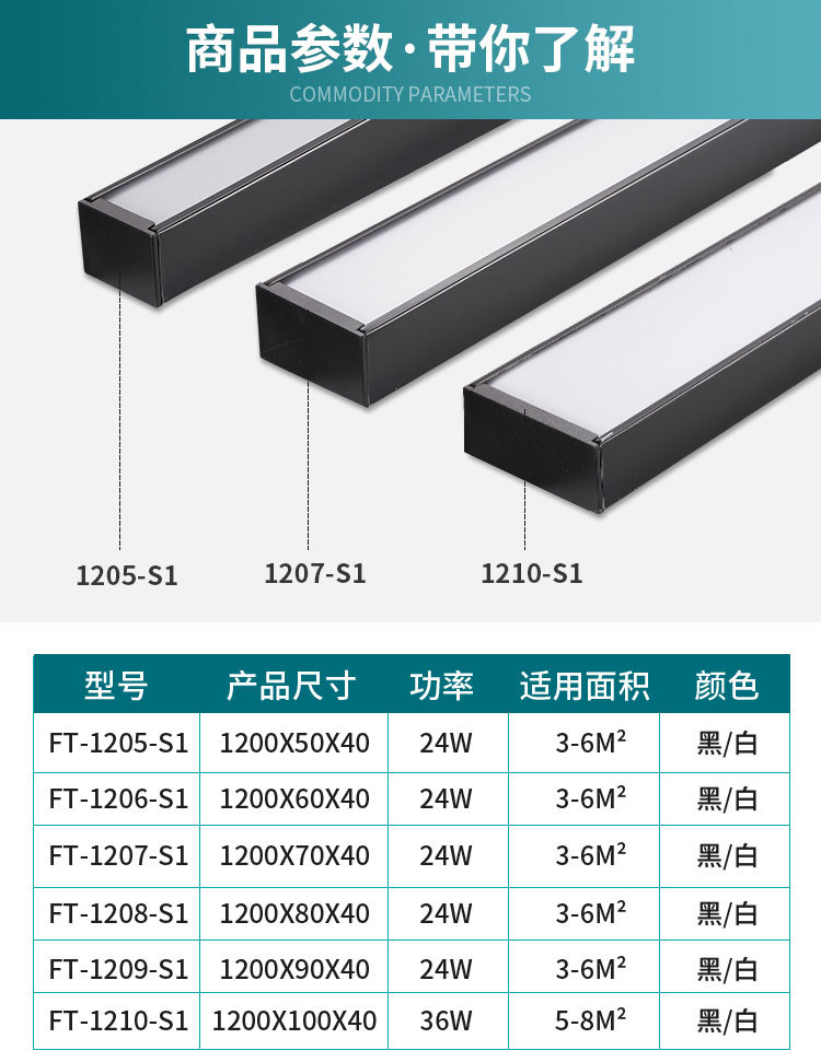 铝方通专用灯 50宽 70宽 100宽 办公室led吊线灯 吸顶灯 工程款