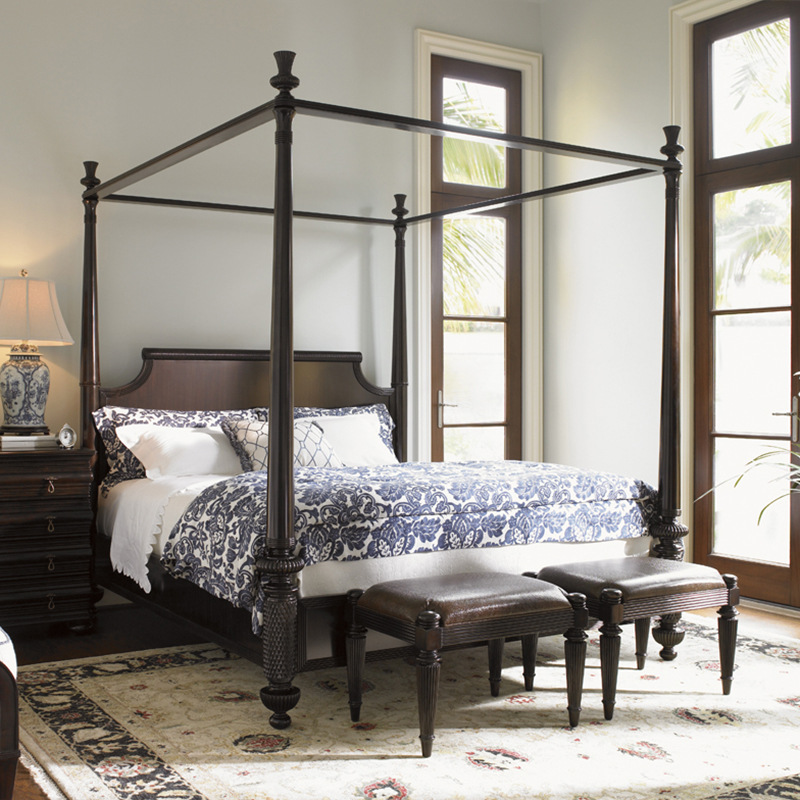 美式床架子床实木柱子床四柱床婚1.8米1.5米双人床美式乡村包邮