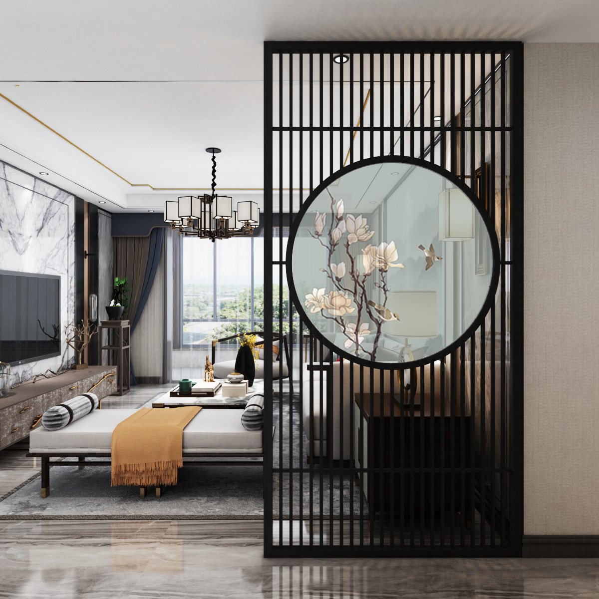 新中式实木屏风隔断客厅进门遮挡煞房间木质简约玄关柜入户门